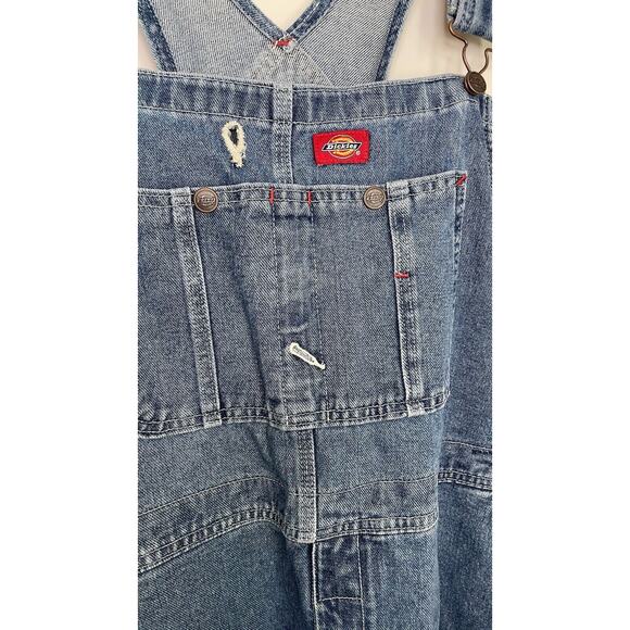 Dickies Bib Overalls Blue Denim Carpenter Workwear Baggy USA Conductor Men 40x32 - Picture 6 of 12